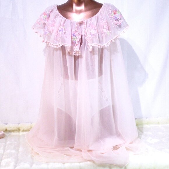 Vintage Lacy Laros Double Nylon Nightie M/L - Picture 1 of 9